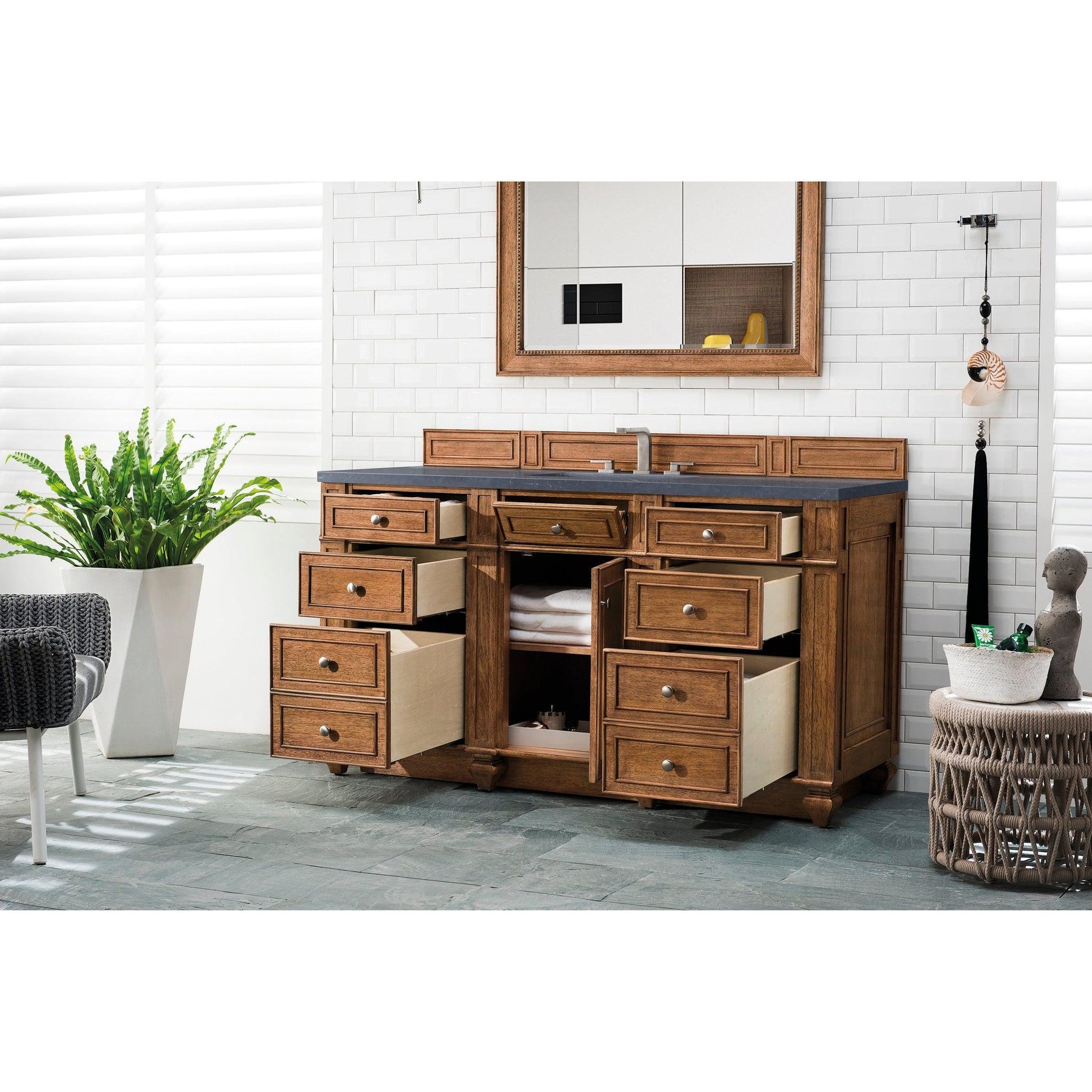 James Martin Vanities Bristol 60" Saddle Brown Single Vanity With 3cm Charcoal Soapstone Quartz Top