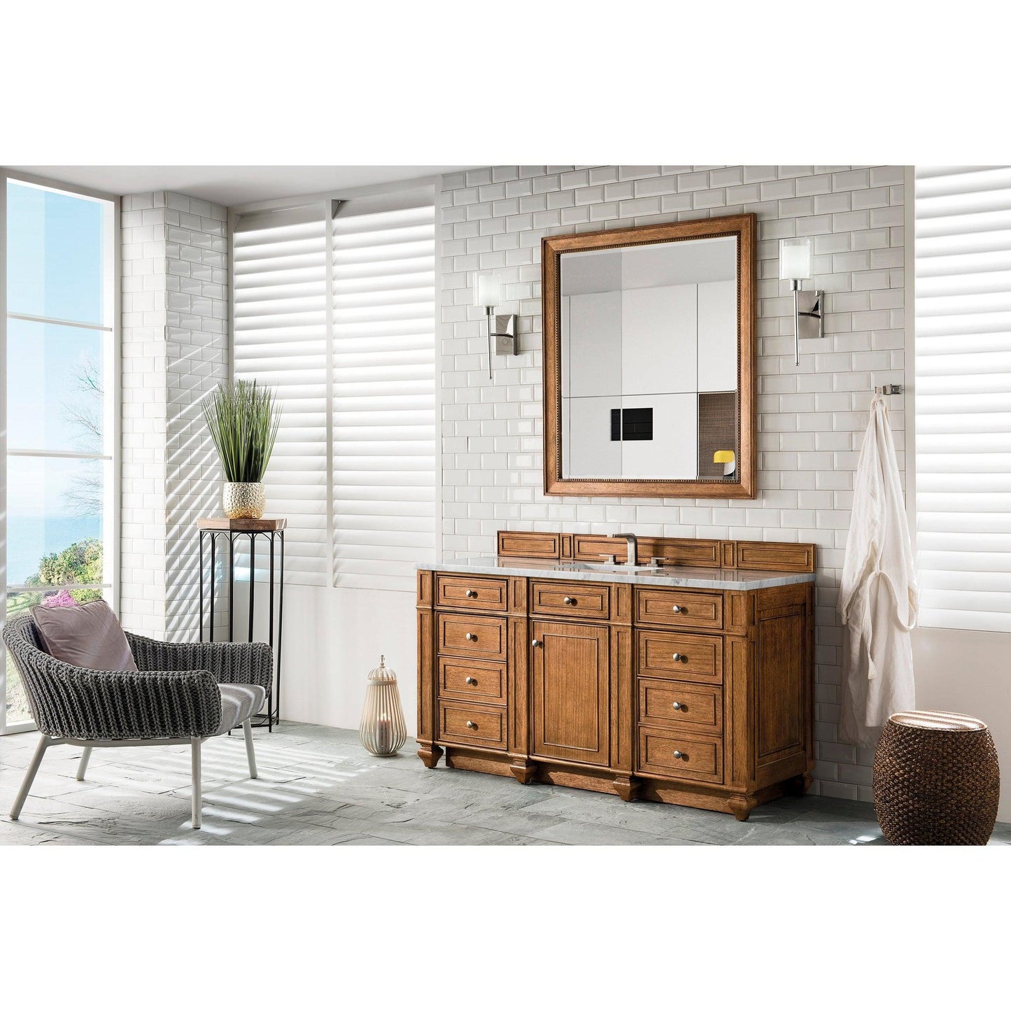 James Martin Vanities Bristol 60" Saddle Brown Single Vanity With 3cm Eternal Jasmine Pearl Quartz Top