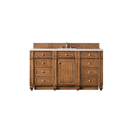 James Martin Vanities Bristol 60" Saddle Brown Single Vanity With 3cm White Zeus Quartz Top