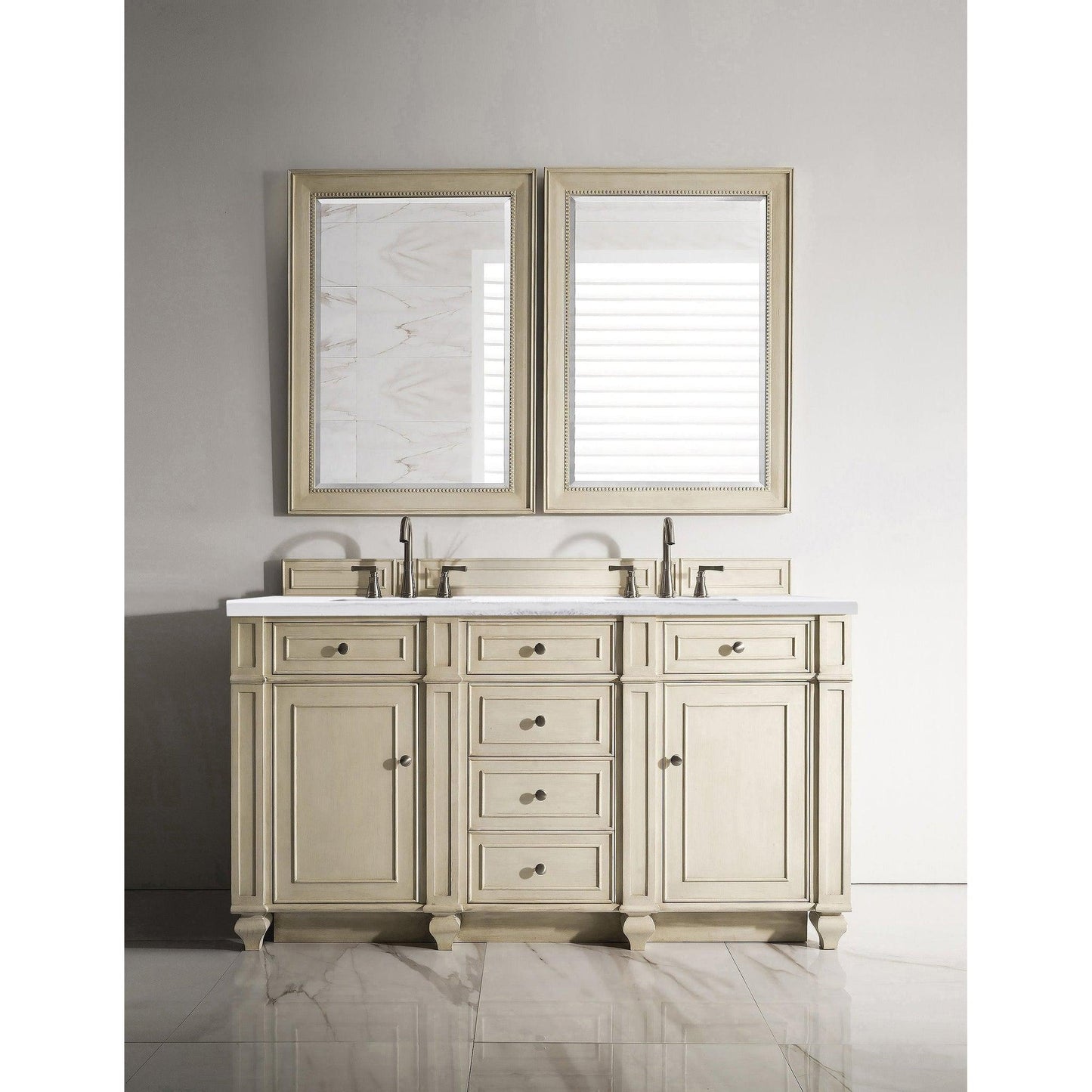 James Martin Vanities Bristol 60" Vintage Vanilla Double Vanity With 3cm Arctic Fall Solid Surface Top