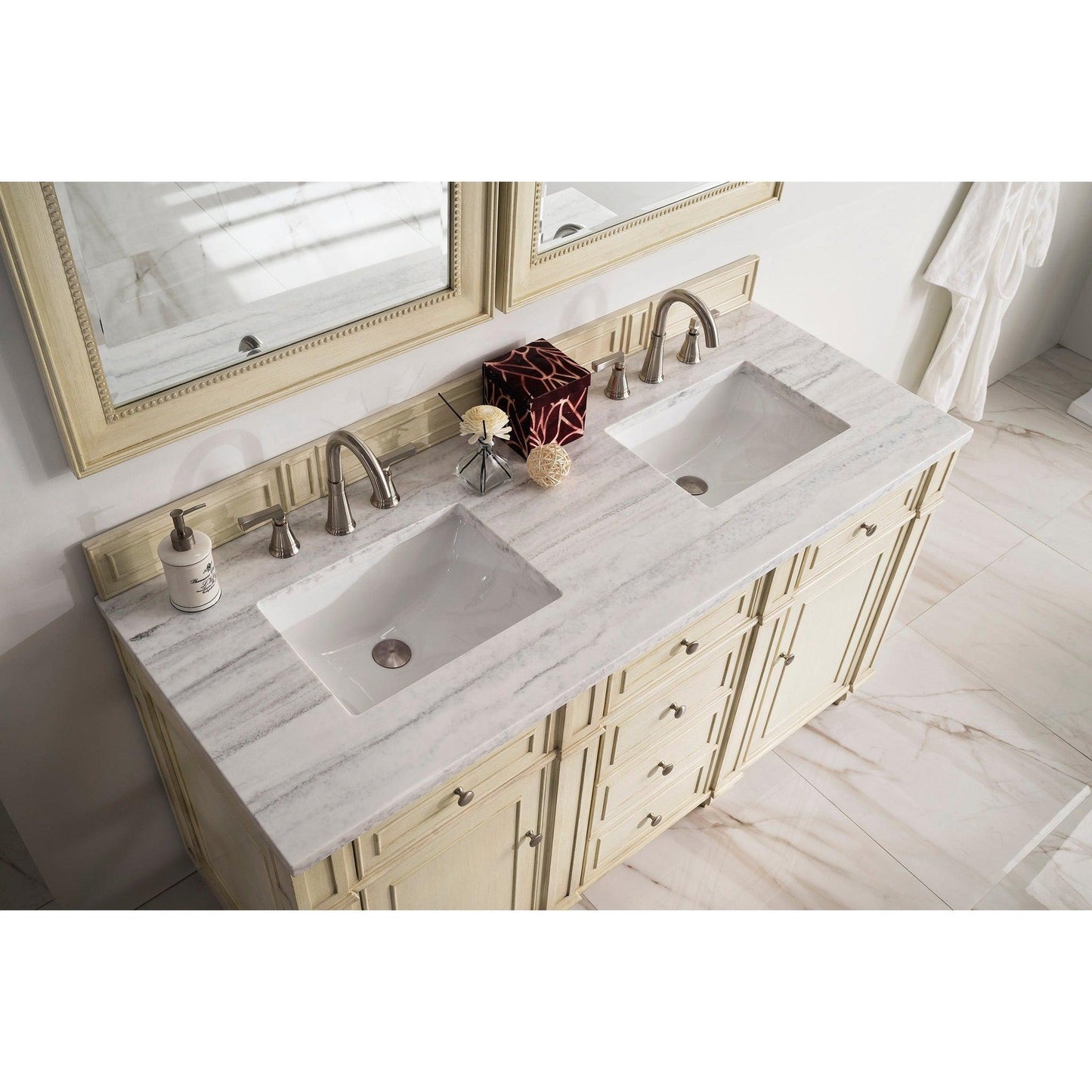 James Martin Vanities Bristol 60" Vintage Vanilla Double Vanity With 3cm Arctic Fall Solid Surface Top