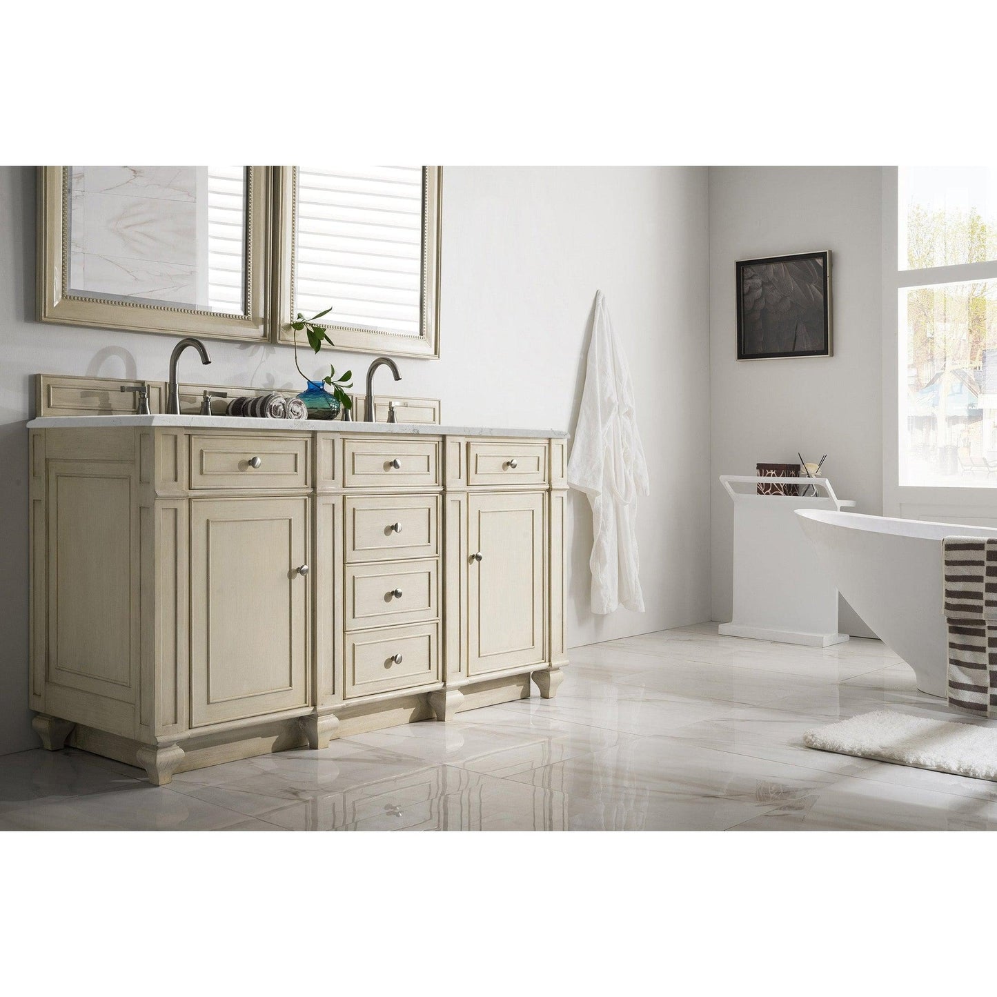 James Martin Vanities Bristol 60" Vintage Vanilla Double Vanity With 3cm Eternal Jasmine Pearl Quartz Top