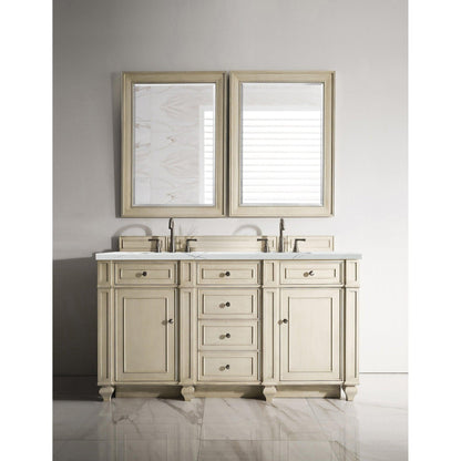 James Martin Vanities Bristol 60" Vintage Vanilla Double Vanity With 3cm Ethereal Noctis Quartz Top