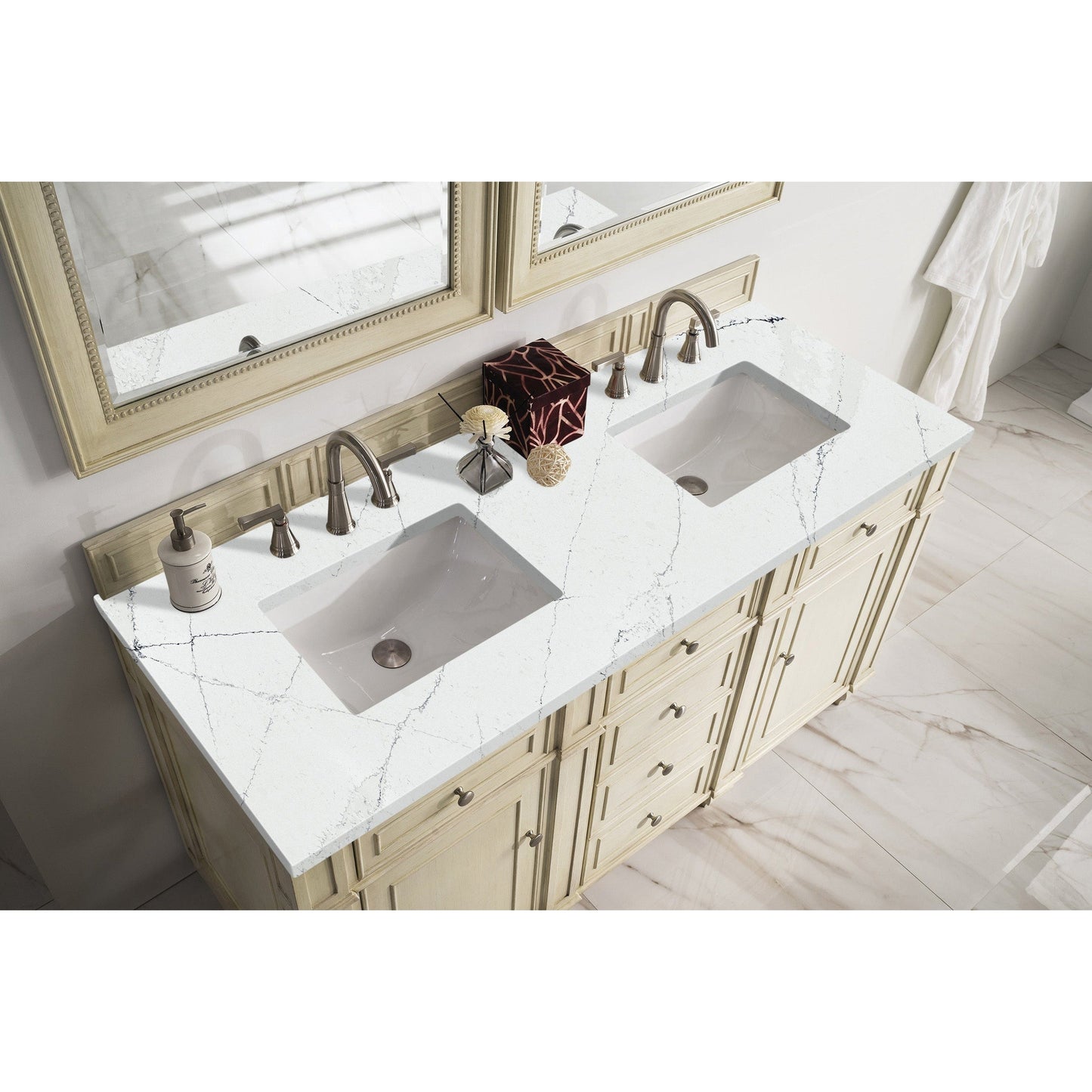 James Martin Vanities Bristol 60" Vintage Vanilla Double Vanity With 3cm Ethereal Noctis Quartz Top