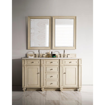 James Martin Vanities Bristol 60" Vintage Vanilla Double Vanity With 3cm White Zeus Quartz Top