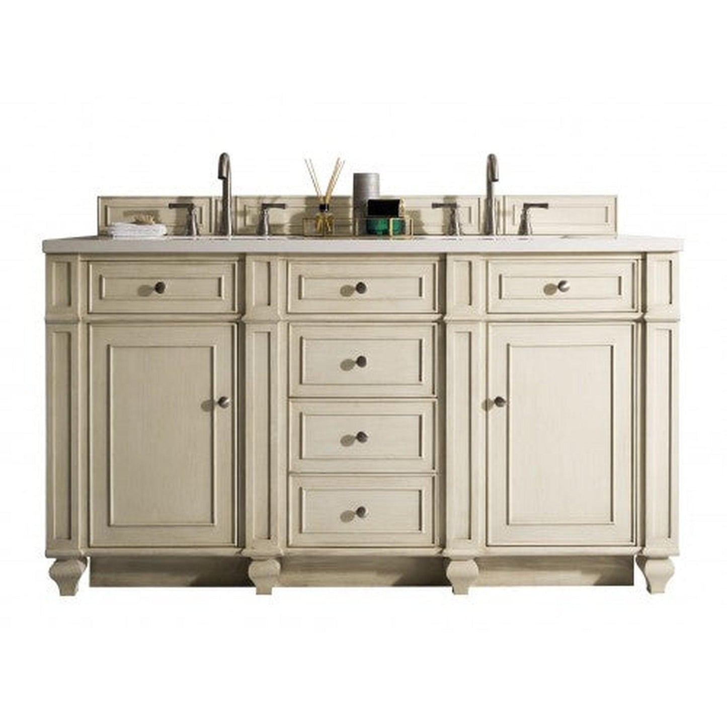 James Martin Vanities Bristol 60" Vintage Vanilla Double Vanity With 3cm White Zeus Quartz Top