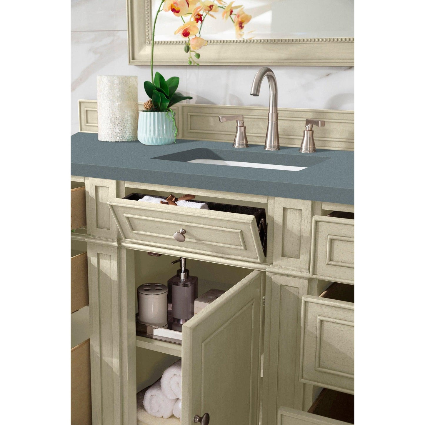 James Martin Vanities Bristol 60" Vintage Vanilla Single Vanity With 3cm Cala Blue Quartz Top