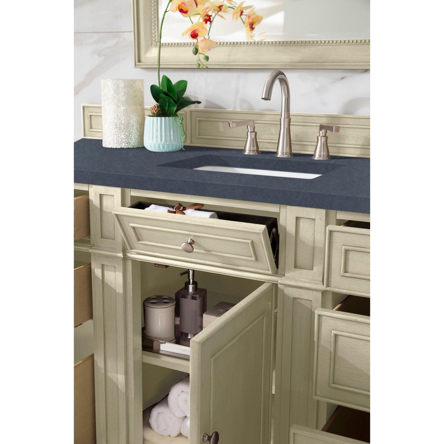 James Martin Vanities Bristol 60" Vintage Vanilla Single Vanity With 3cm Charcoal Soapstone Quartz Top