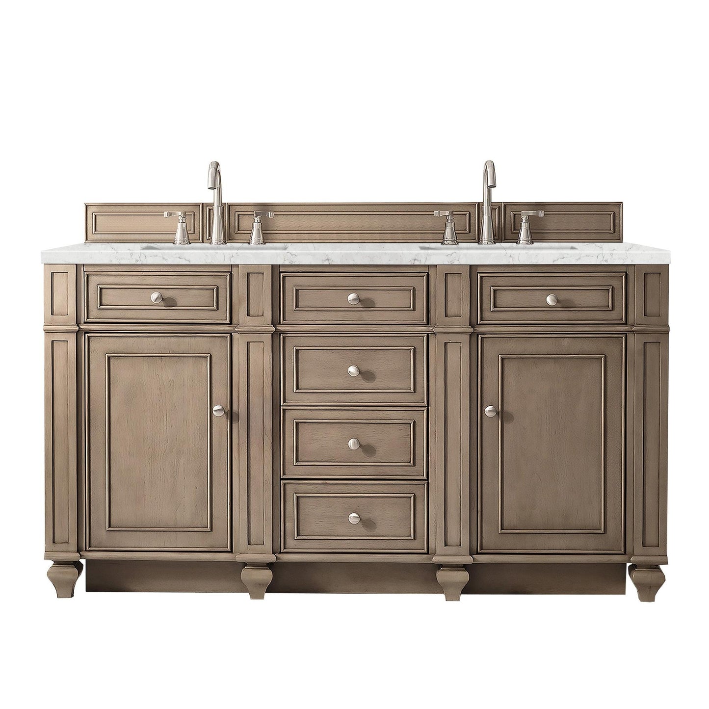 James Martin Vanities Bristol 60" Whitewashed Walnut Double Vanity With 3 cm Eternal Jasmine Pearl Silestone Top and FreePower Wireless Charger