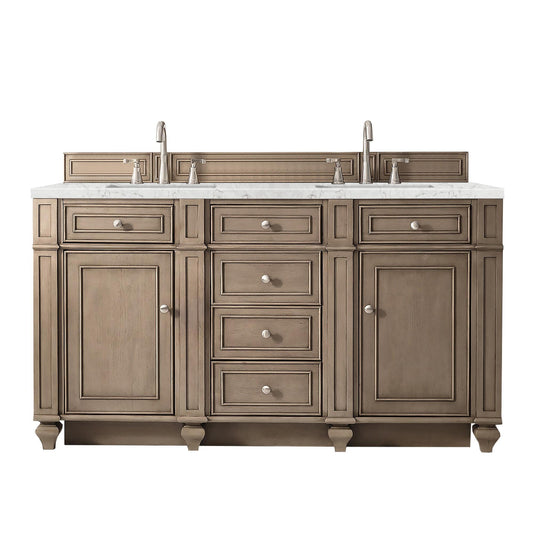 James Martin Vanities Bristol 60" Whitewashed Walnut Double Vanity With 3 cm Eternal Jasmine Pearl Silestone Top and FreePower Wireless Charger