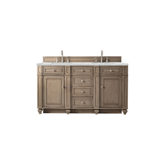 James Martin Vanities Bristol 60" Whitewashed Walnut Double Vanity With 3 cm Ethereal Noctis Silestone Top and FreePower Wireless Charger