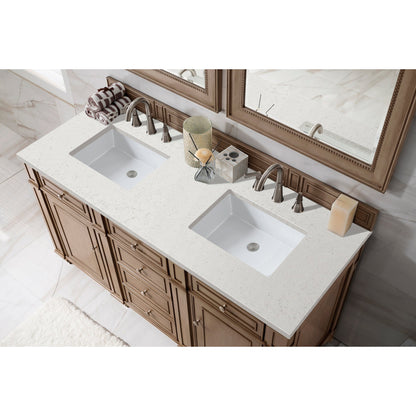 James Martin Vanities Bristol 60" Whitewashed Walnut Double Vanity With 3 cm Lime Delight Quartz Top