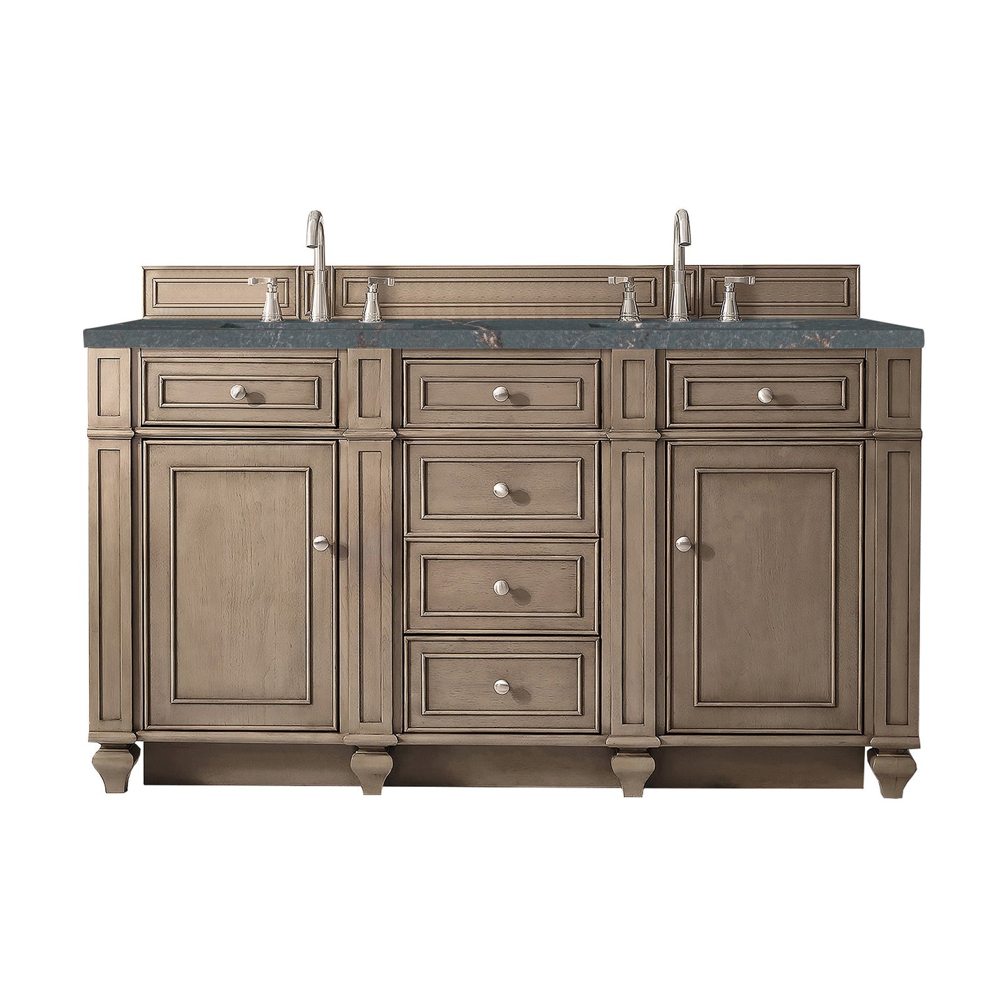 James Martin Vanities Bristol 60" Whitewashed Walnut Double Vanity With 3 cm Parisien Bleu Quartz Top