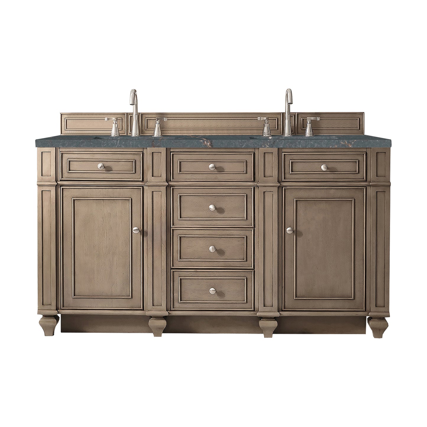James Martin Vanities Bristol 60" Whitewashed Walnut Double Vanity With 3 cm Parisien Bleu Silestone Top and FreePower Wireless Charger