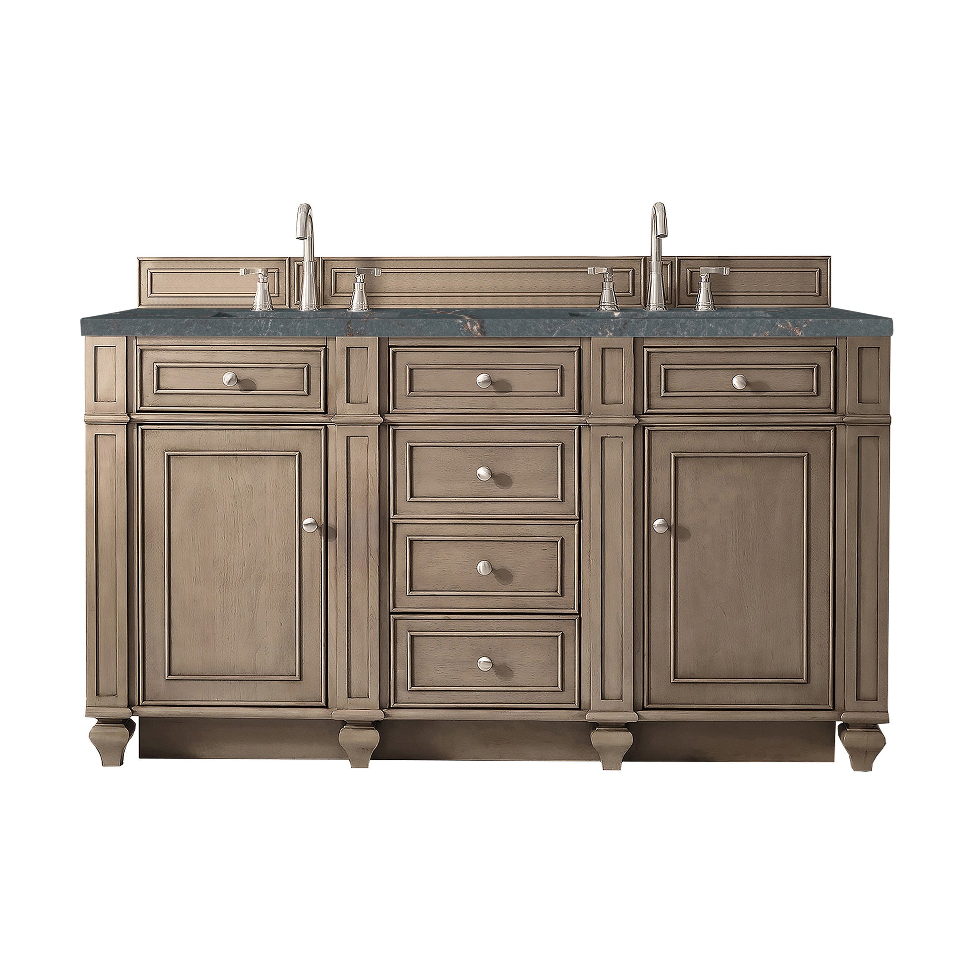 James Martin Vanities Bristol 60" Whitewashed Walnut Double Vanity With 3 cm Parisien Bleu Silestone Top and FreePower Wireless Charger