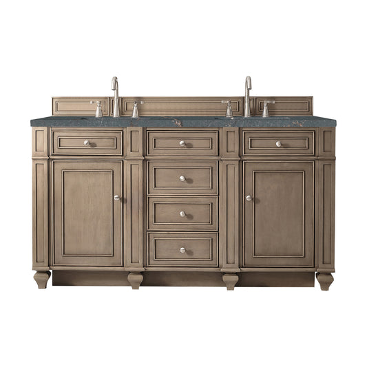 James Martin Vanities Bristol 60" Whitewashed Walnut Double Vanity With 3 cm Parisien Bleu Silestone Top and FreePower Wireless Charger