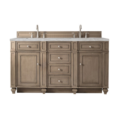 James Martin Vanities Bristol 60" Whitewashed Walnut Double Vanity With 3 cm Victorian Silver Silestone Top and FreePower Wireless Charger