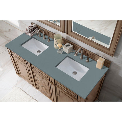 James Martin Vanities Bristol 60" Whitewashed Walnut Double Vanity With 3cm Cala Blue Quartz Top