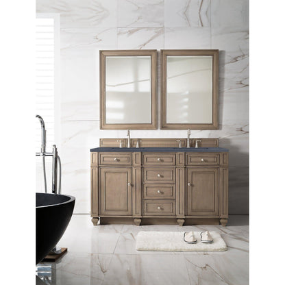 James Martin Vanities Bristol 60" Whitewashed Walnut Double Vanity With 3cm Charcoal Soapstone Quartz Top