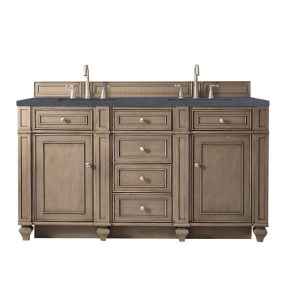 James Martin Vanities Bristol 60" Whitewashed Walnut Double Vanity With 3cm Charcoal Soapstone Quartz Top