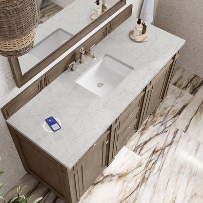 James Martin Vanities Bristol 60" Whitewashed Walnut Single Vanity With 3 cm Eternal Jasmine Pearl Silestone Top and FreePower Wireless Charger