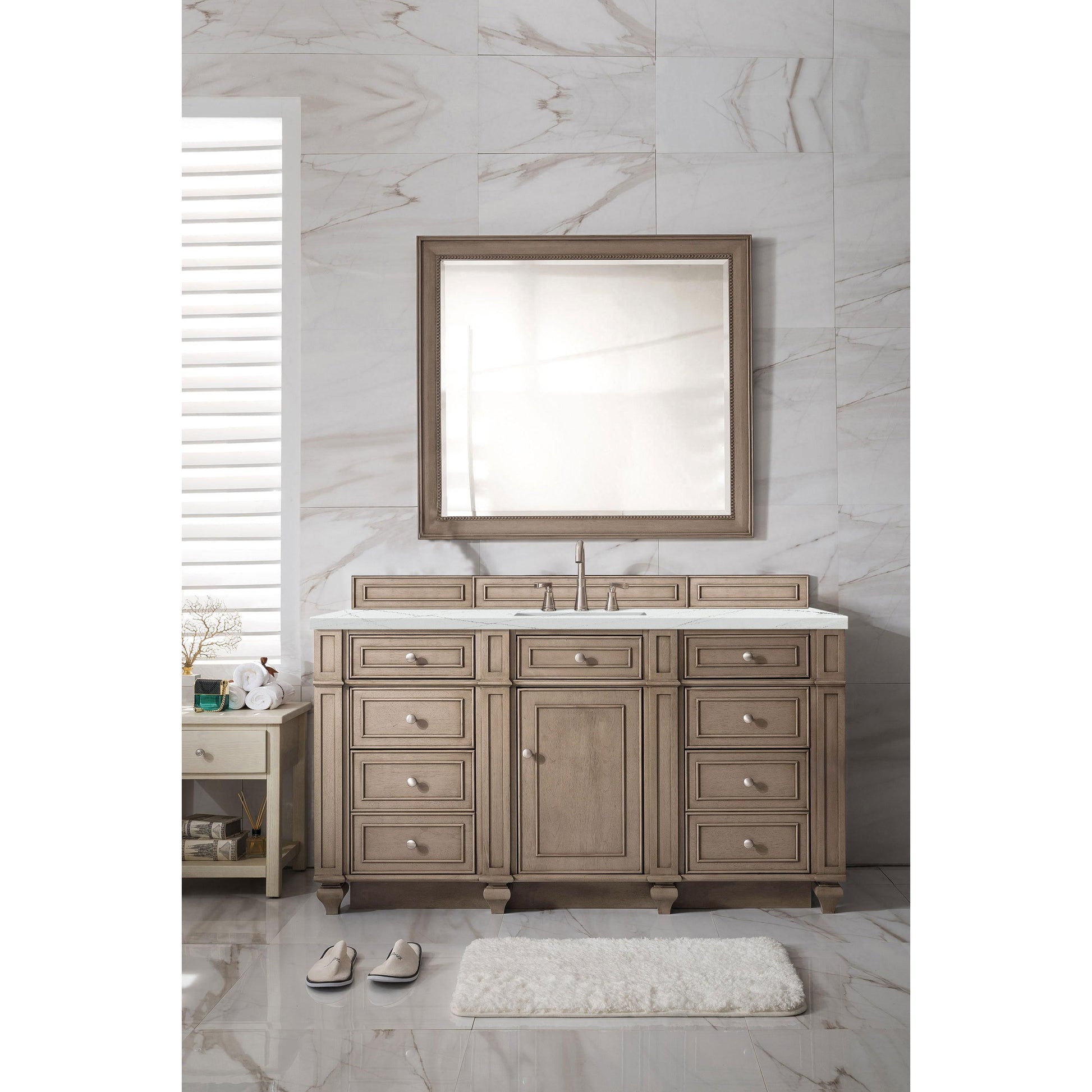 James Martin Vanities Bristol 60" Whitewashed Walnut Single Vanity With 3 cm Ethereal Noctis Silestone Top and FreePower Wireless Charger