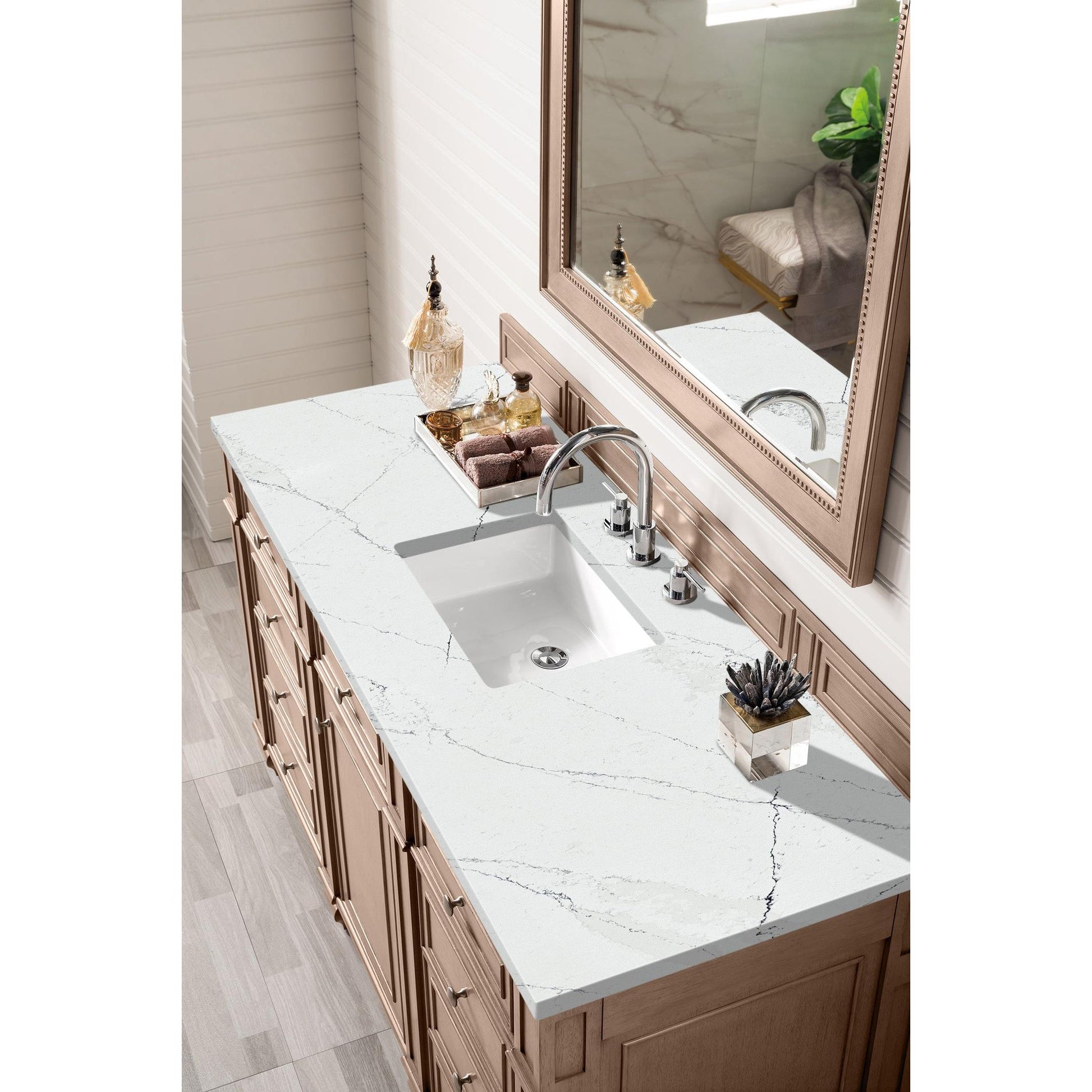 James Martin Vanities Bristol 60" Whitewashed Walnut Single Vanity With 3 cm Ethereal Noctis Silestone Top and FreePower Wireless Charger