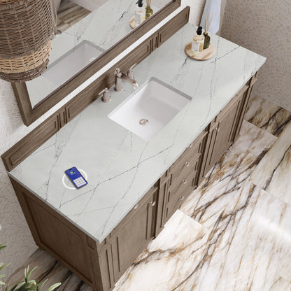 James Martin Vanities Bristol 60" Whitewashed Walnut Single Vanity With 3 cm Ethereal Noctis Silestone Top and FreePower Wireless Charger