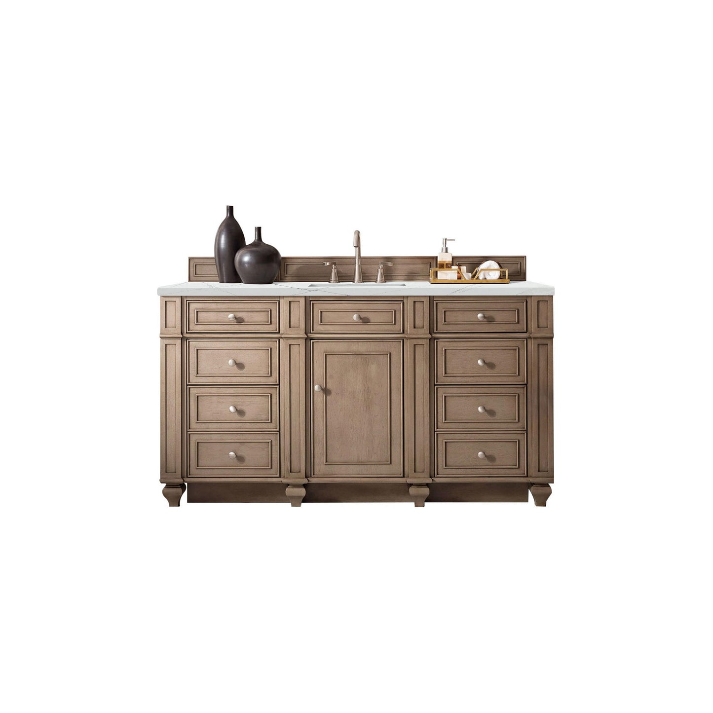 James Martin Vanities Bristol 60" Whitewashed Walnut Single Vanity With 3 cm Ethereal Noctis Silestone Top and FreePower Wireless Charger