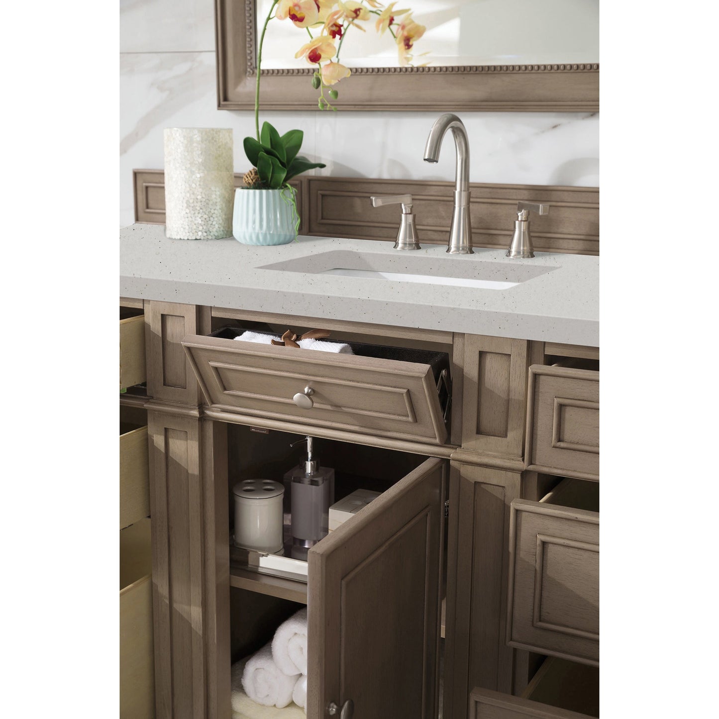 James Martin Vanities Bristol 60" Whitewashed Walnut Single Vanity With 3 cm Lime Delight Quartz Top