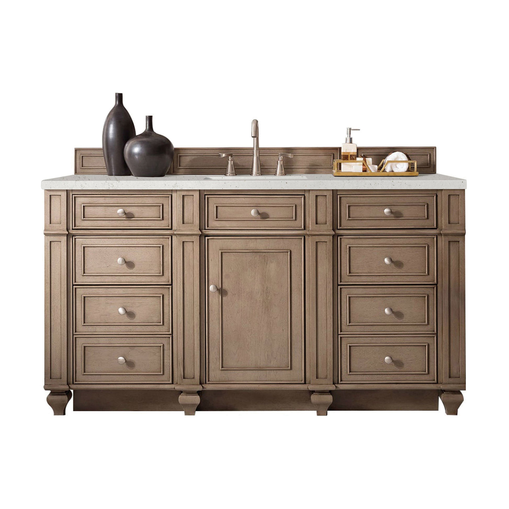 James Martin Vanities Bristol 60" Whitewashed Walnut Single Vanity With 3 cm Lime Delight Quartz Top