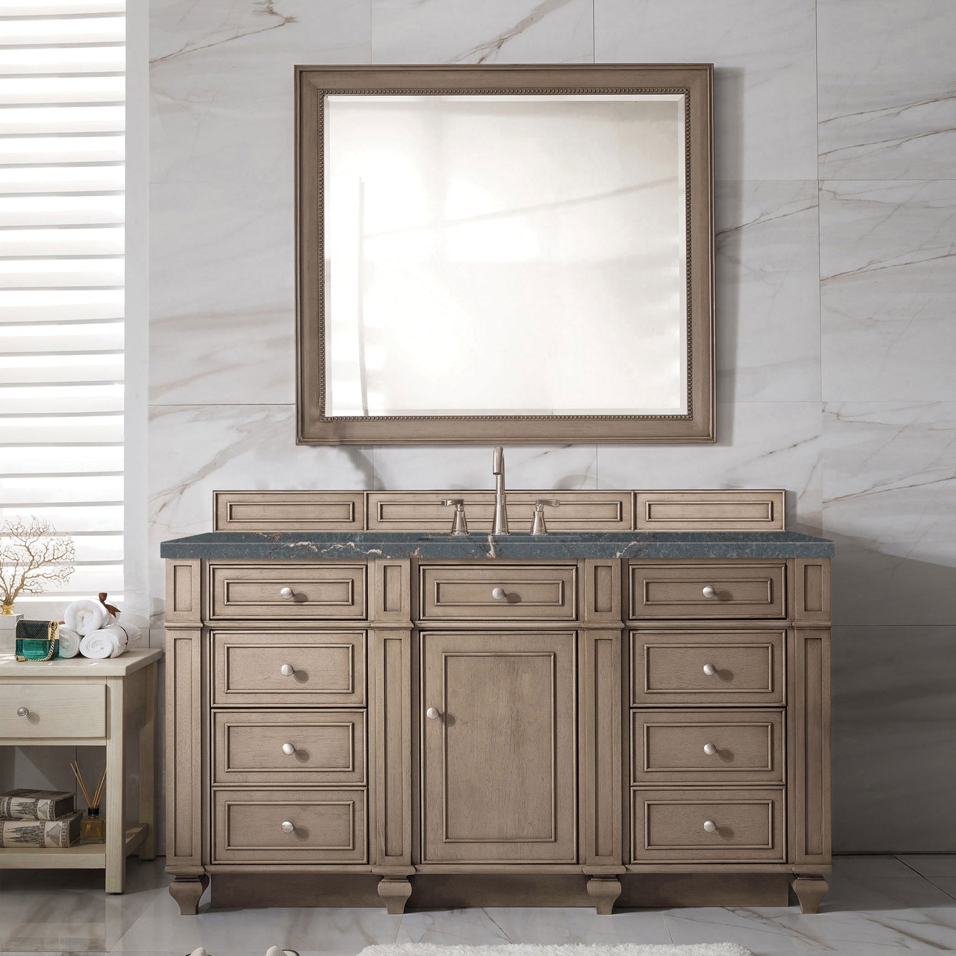 James Martin Vanities Bristol 60" Whitewashed Walnut Single Vanity With 3 cm Parisien Bleu Quartz Top