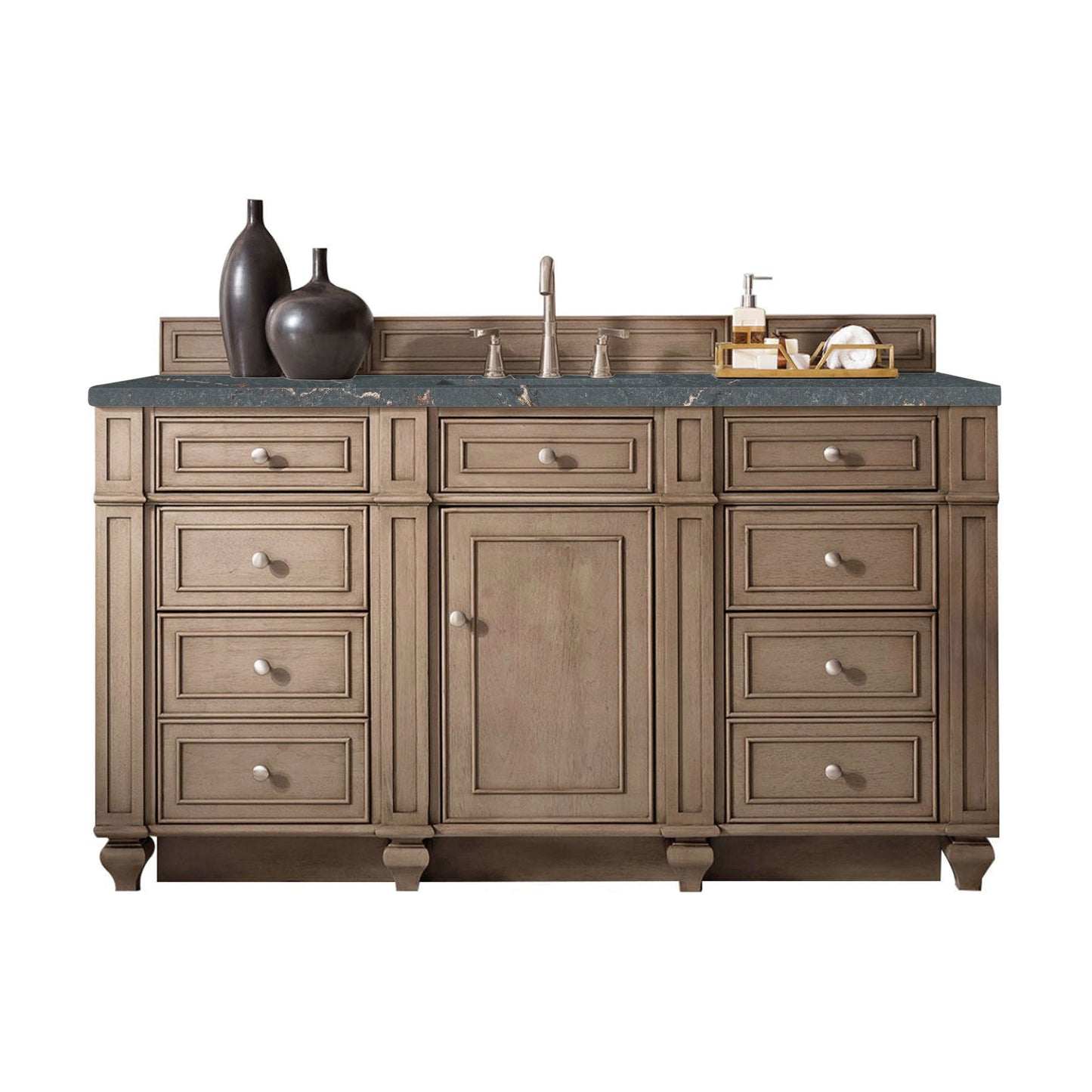 James Martin Vanities Bristol 60" Whitewashed Walnut Single Vanity With 3 cm Parisien Bleu Silestone Top and FreePower Wireless Charger