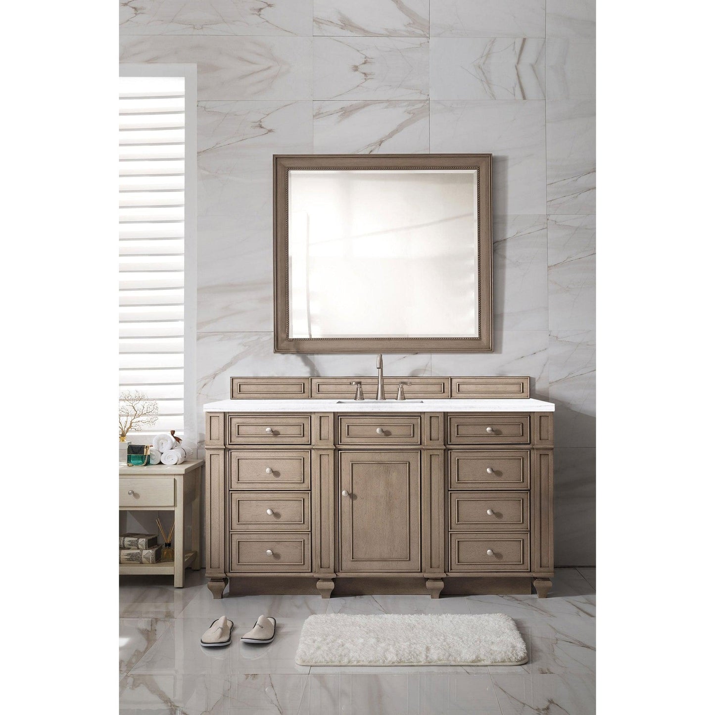 James Martin Vanities Bristol 60" Whitewashed Walnut Single Vanity With 3cm Arctic Fall Solid Surface Top