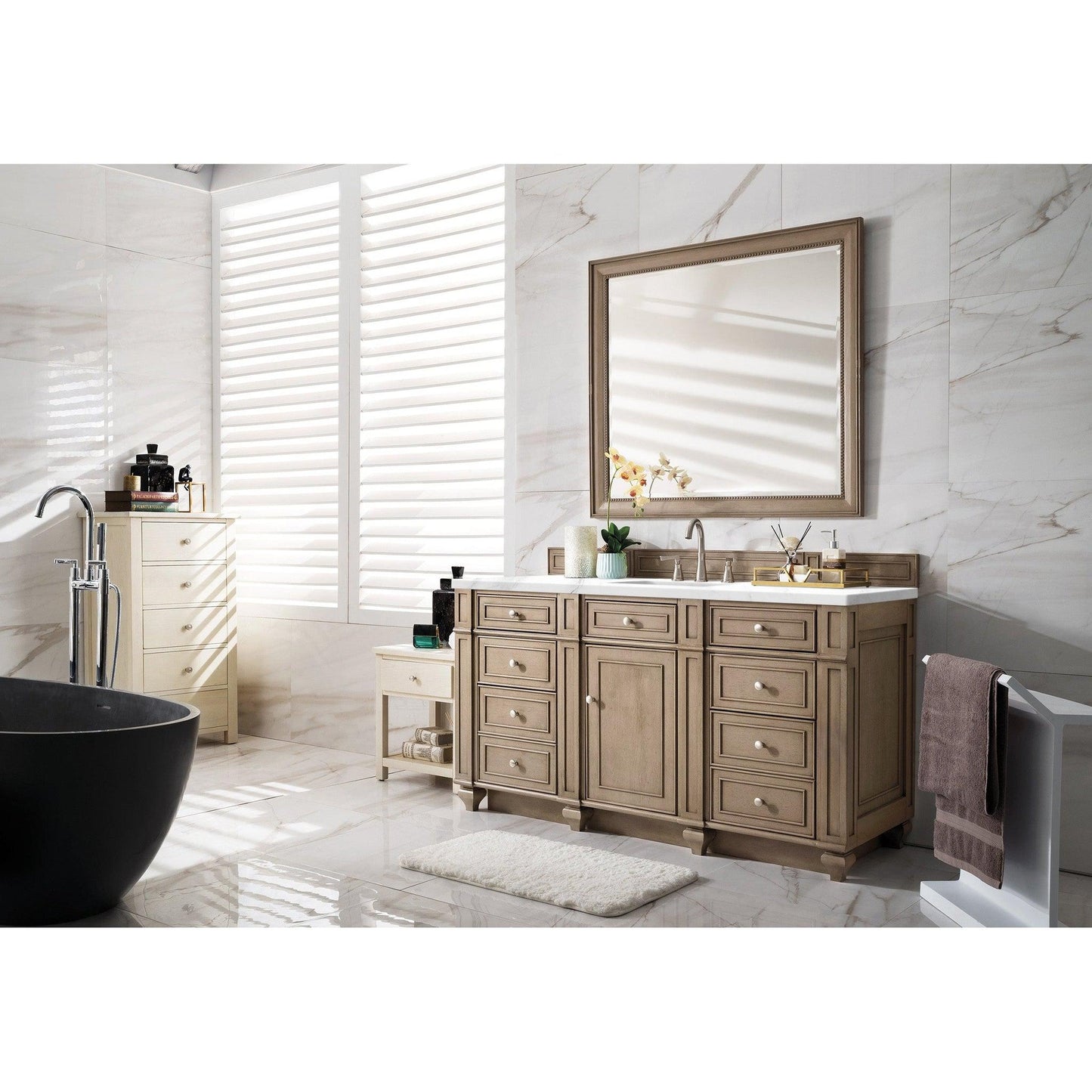 James Martin Vanities Bristol 60" Whitewashed Walnut Single Vanity With 3cm Arctic Fall Solid Surface Top