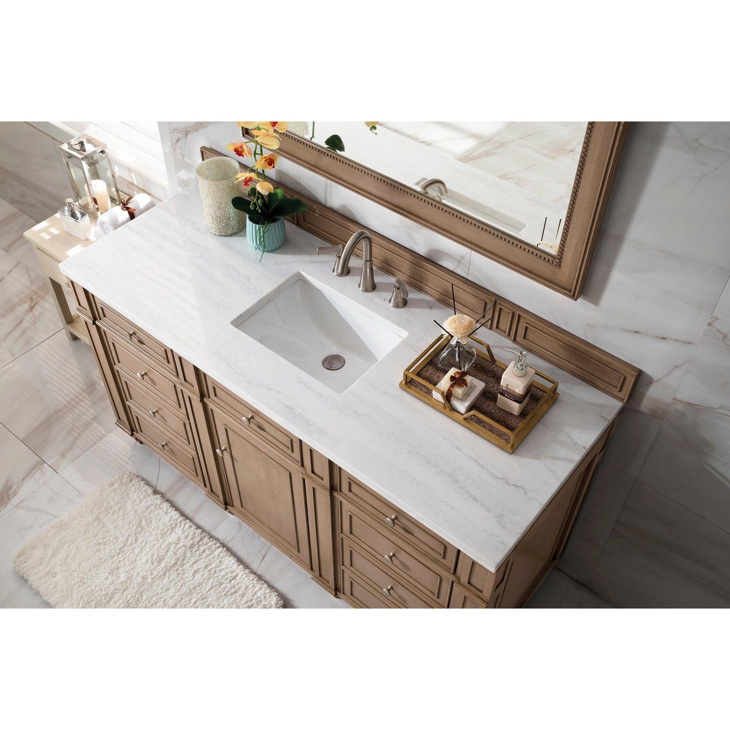 James Martin Vanities Bristol 60" Whitewashed Walnut Single Vanity With 3cm Arctic Fall Solid Surface Top