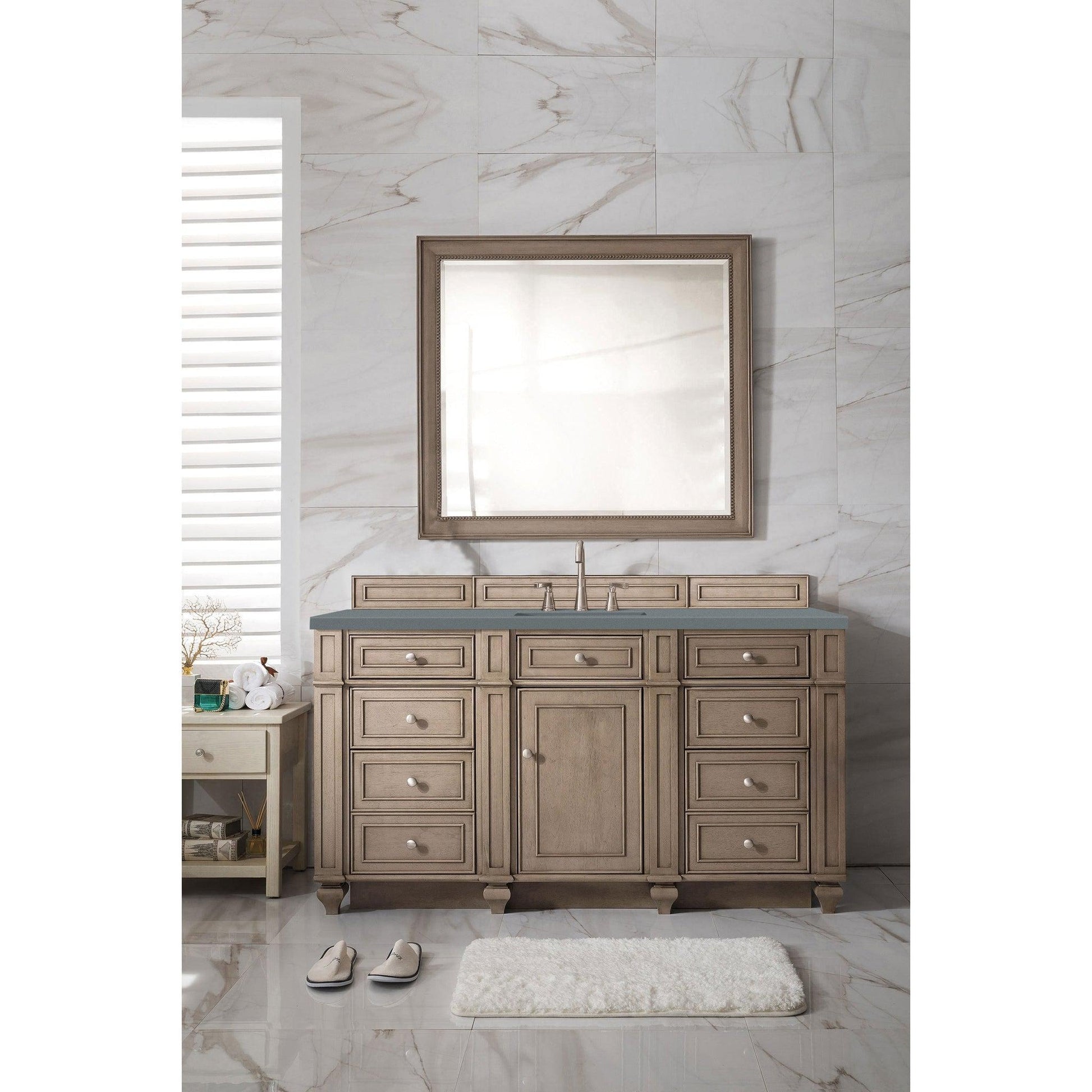 James Martin Vanities Bristol 60" Whitewashed Walnut Single Vanity With 3cm Cala Blue Quartz Top