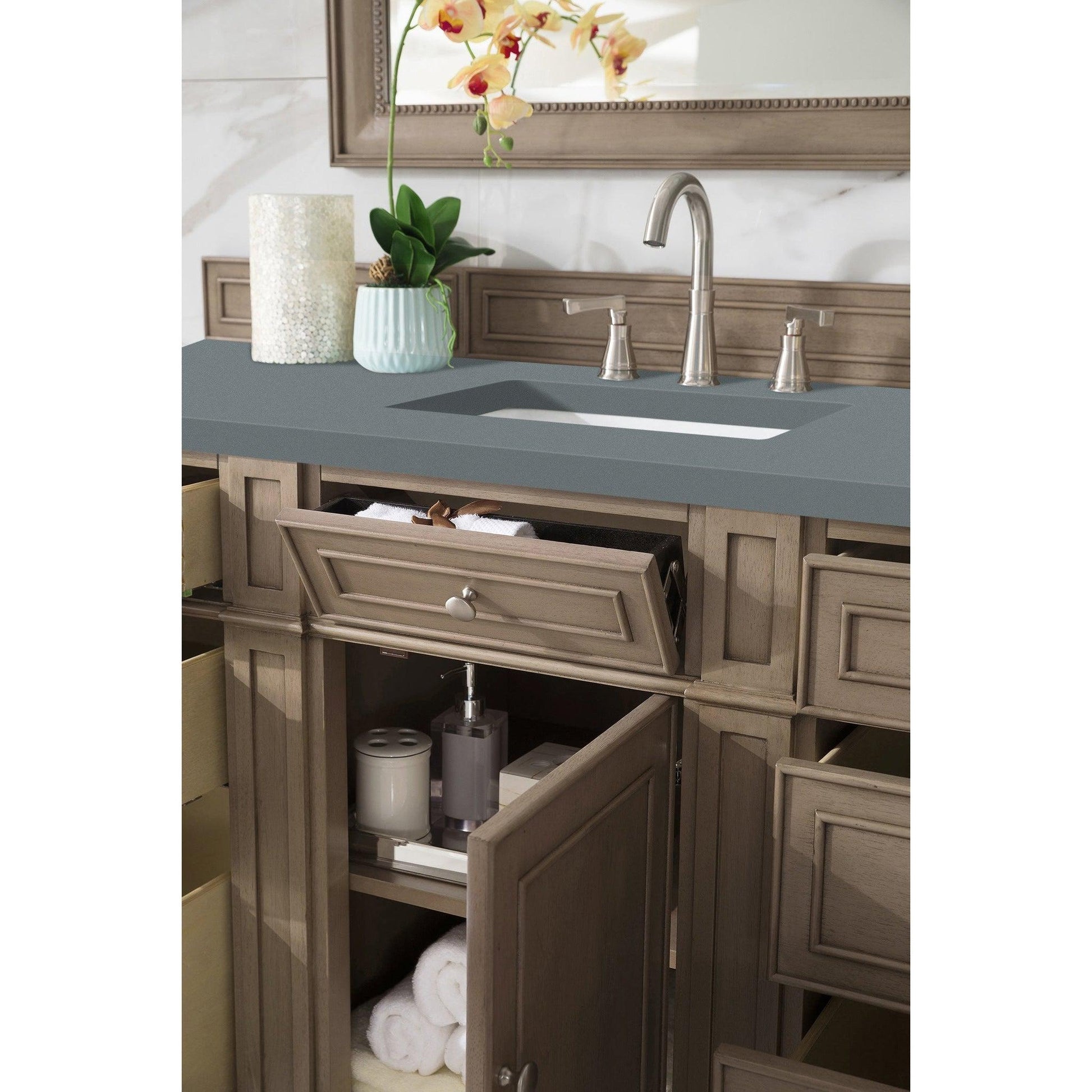 James Martin Vanities Bristol 60" Whitewashed Walnut Single Vanity With 3cm Cala Blue Quartz Top