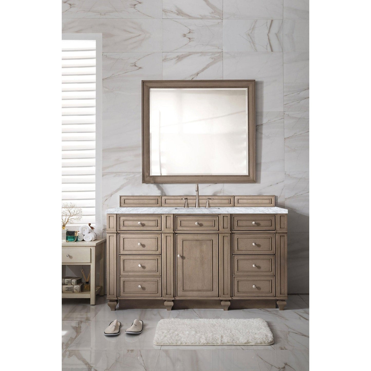 James Martin Vanities Bristol 60" Whitewashed Walnut Single Vanity With 3cm Carrara Marble Top