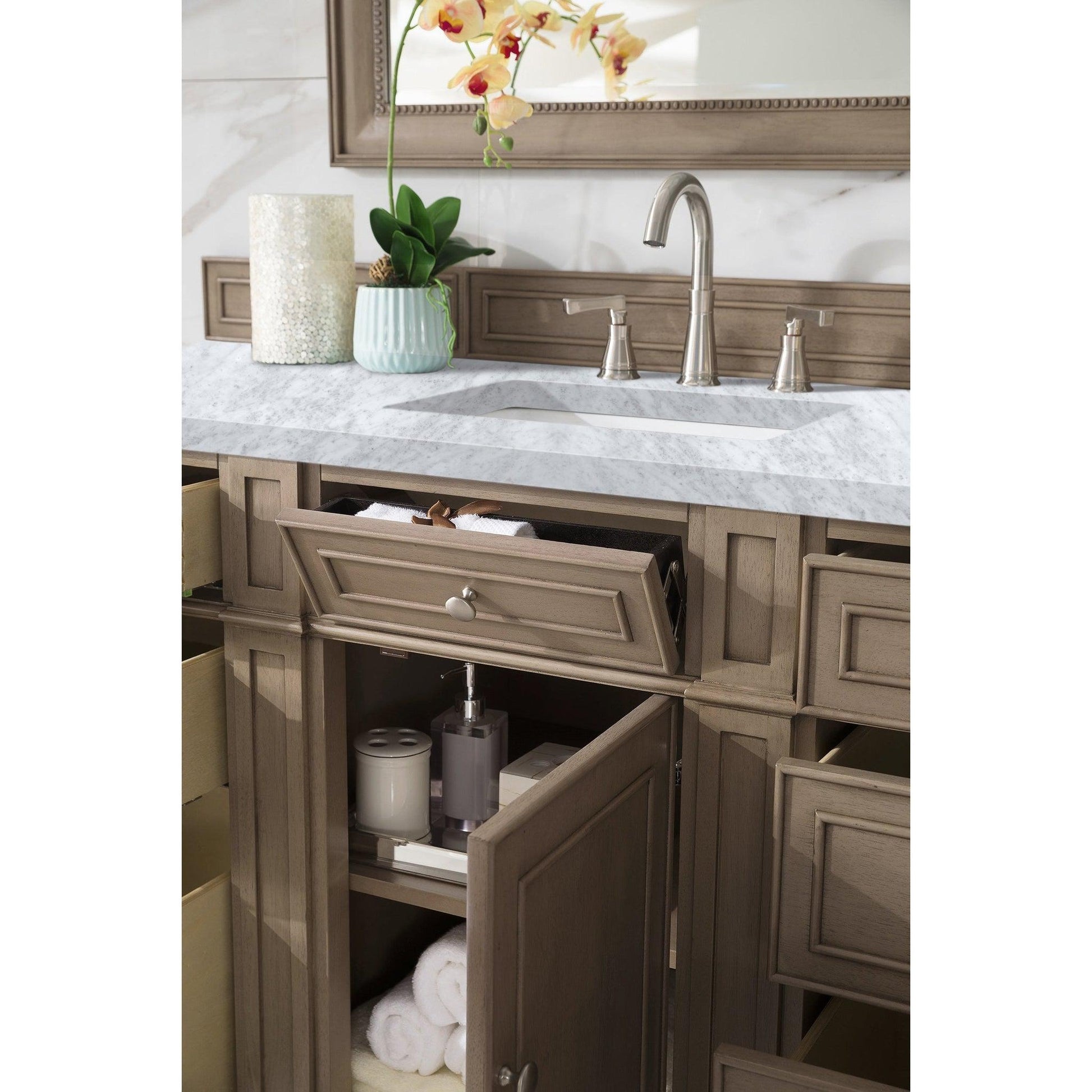 James Martin Vanities Bristol 60" Whitewashed Walnut Single Vanity With 3cm Carrara Marble Top