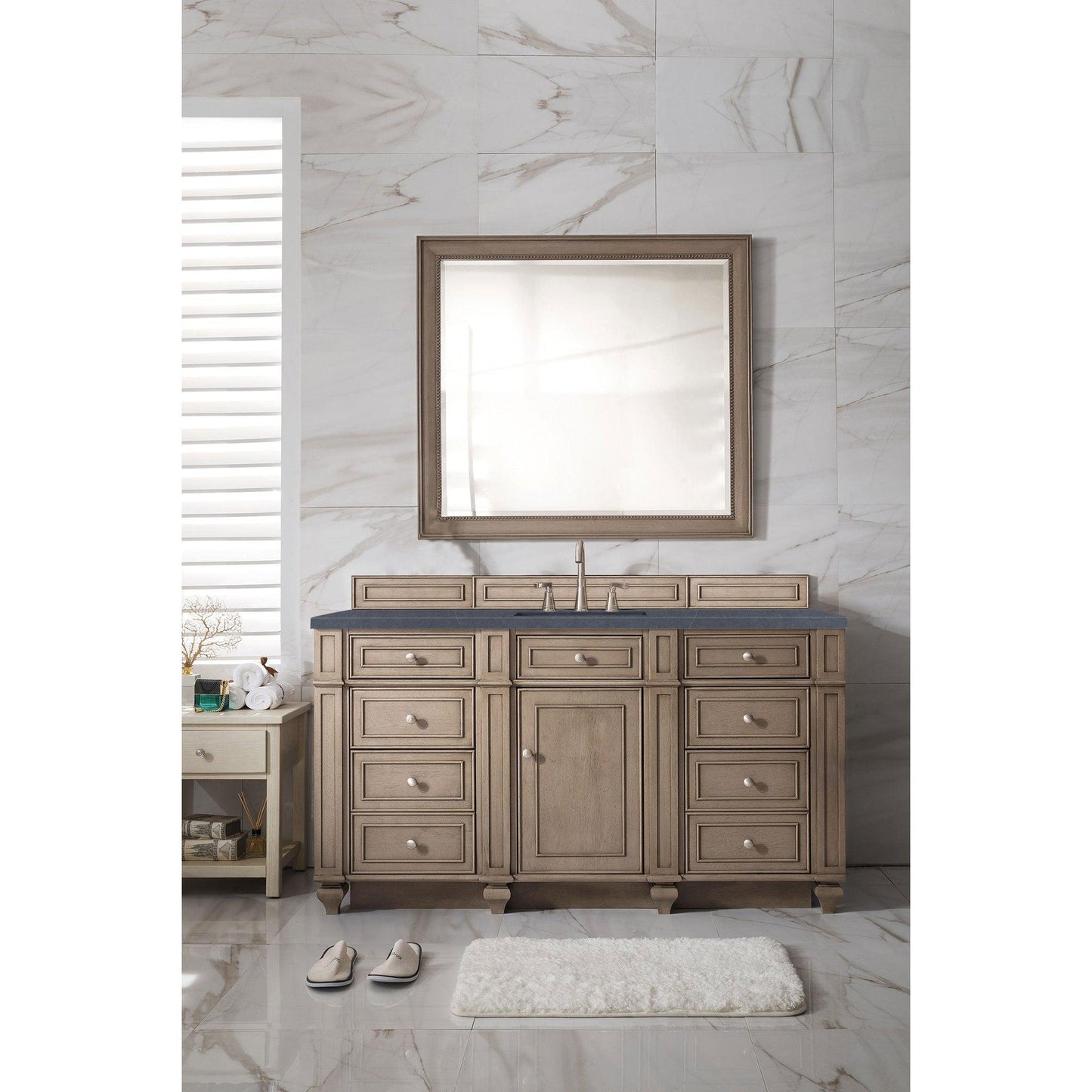 James Martin Vanities Bristol 60" Whitewashed Walnut Single Vanity With 3cm Charcoal Soapstone Quartz Top