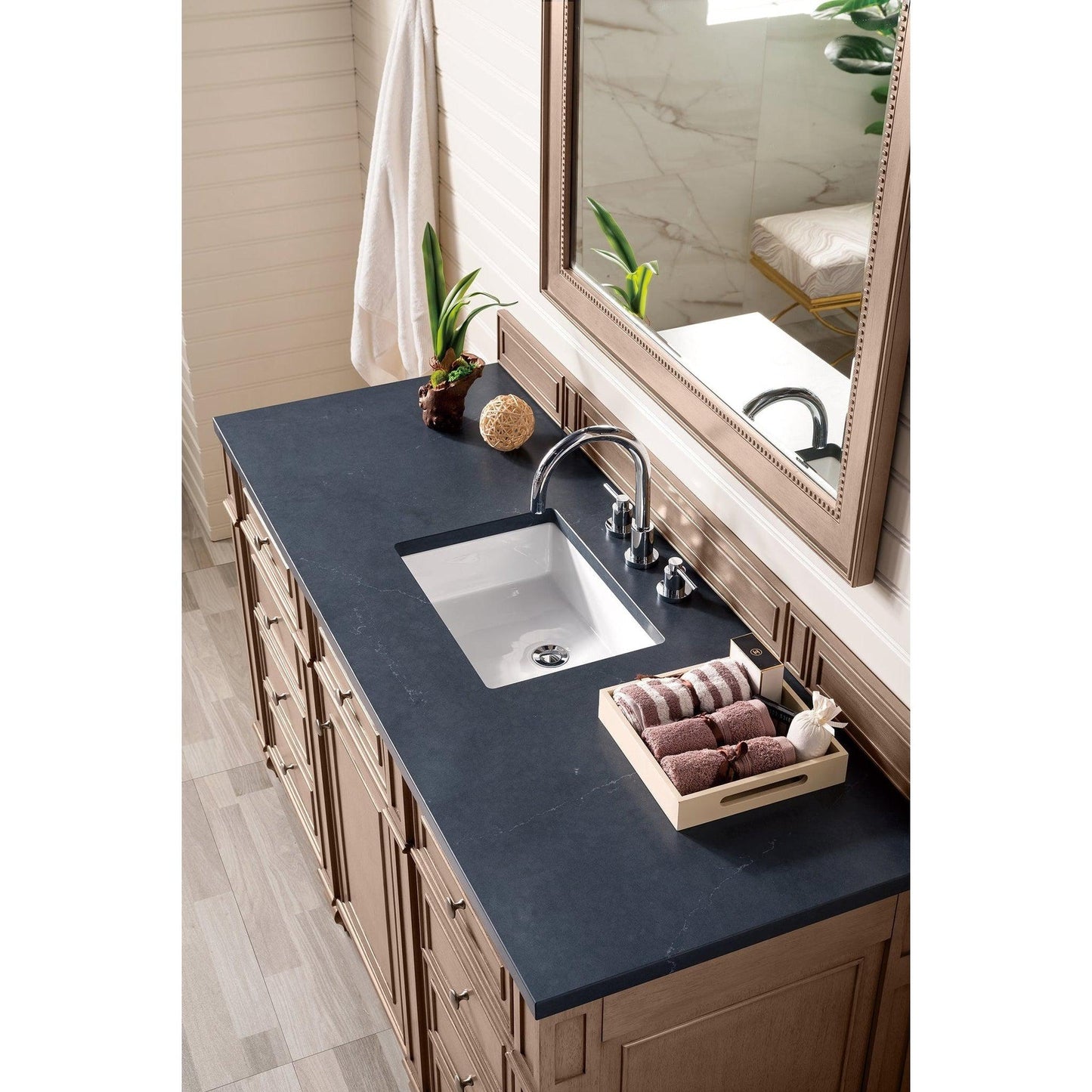 James Martin Vanities Bristol 60" Whitewashed Walnut Single Vanity With 3cm Charcoal Soapstone Quartz Top