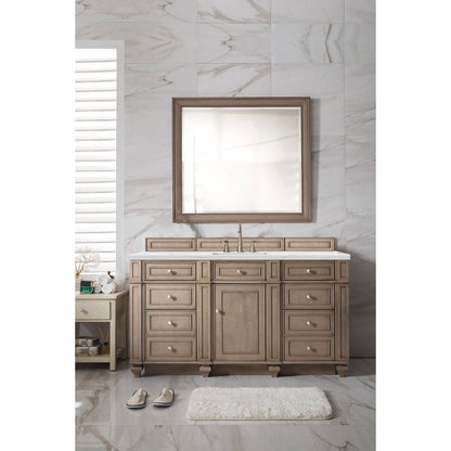 James Martin Vanities Bristol 60" Whitewashed Walnut Single Vanity With 3cm Ethereal Noctis Quartz Top