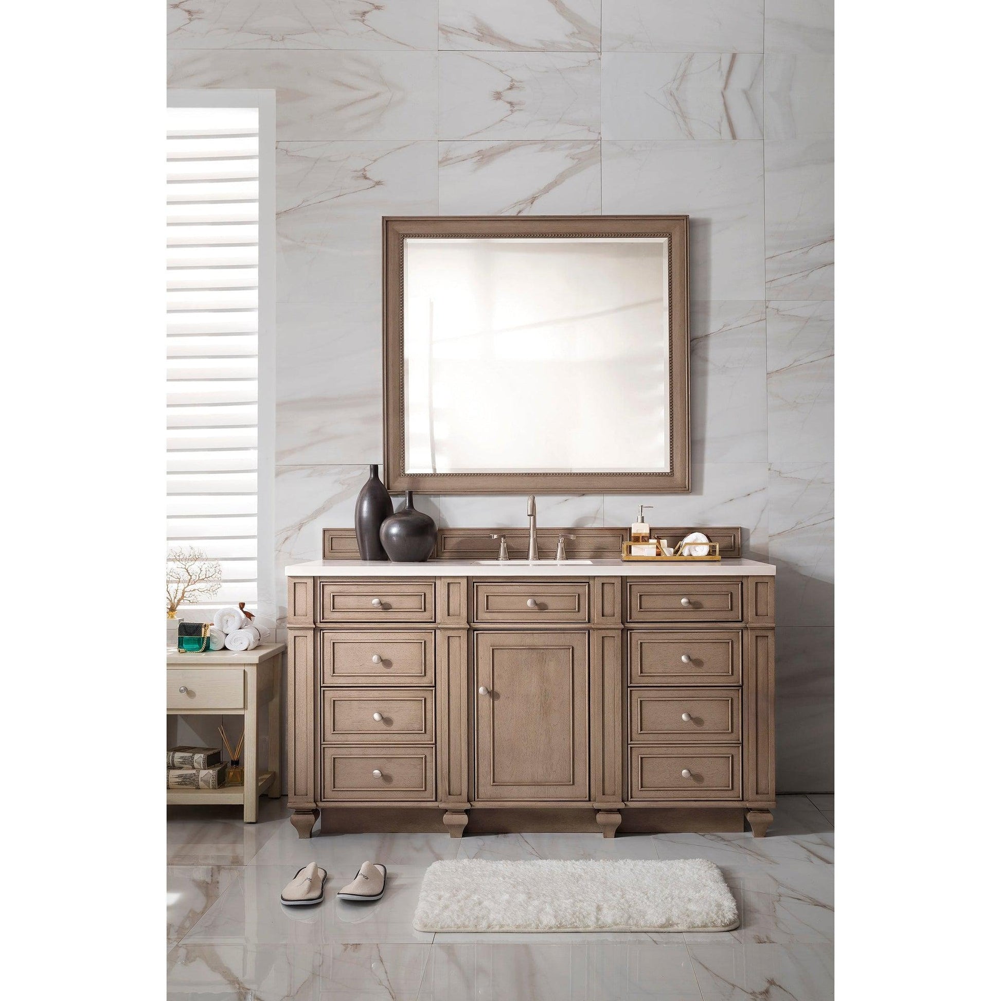 James Martin Vanities Bristol 60" Whitewashed Walnut Single Vanity With 3cm White Zeus Quartz Top