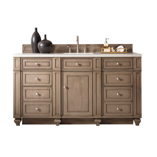 James Martin Vanities Bristol 60" Whitewashed Walnut Single Vanity With 3cm White Zeus Quartz Top