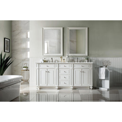 James Martin Vanities Bristol 72" Bright White Double Vanity With 3 cm Eternal Jasmine Pearl Silestone Top and FreePower Wireless Charger