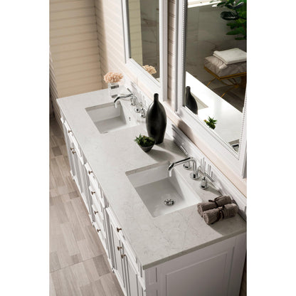 James Martin Vanities Bristol 72" Bright White Double Vanity With 3 cm Eternal Jasmine Pearl Silestone Top and FreePower Wireless Charger