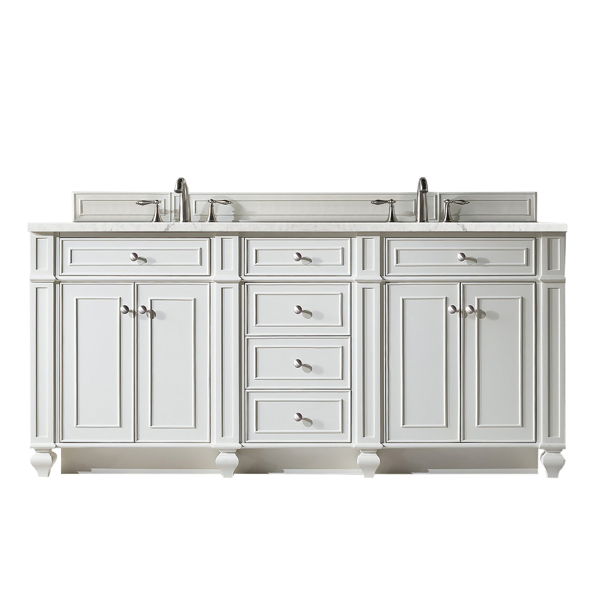 James Martin Vanities Bristol 72" Bright White Double Vanity With 3 cm Eternal Jasmine Pearl Silestone Top and FreePower Wireless Charger