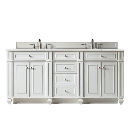 James Martin Vanities Bristol 72" Bright White Double Vanity With 3 cm Eternal Jasmine Pearl Silestone Top and FreePower Wireless Charger