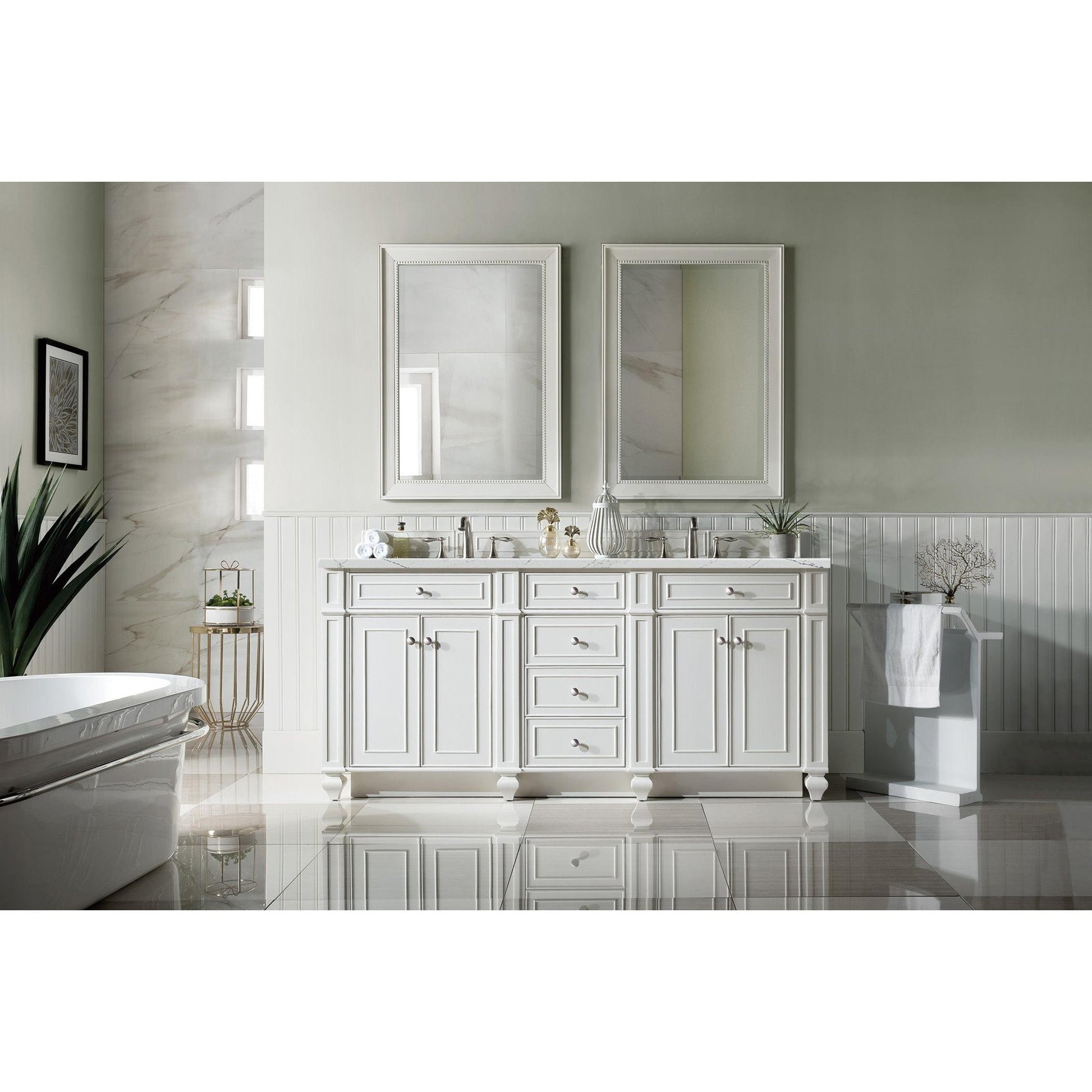 James Martin Vanities Bristol 72" Bright White Double Vanity With 3 cm Ethereal Noctis Silestone Top and FreePower Wireless Charger